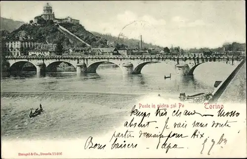 Ak Torino Turin Piemonte, Ponte in pietra sul Po