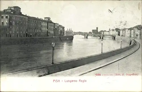 Ak Pisa Toscana, Lungarno Regio, Uferpromenade, Flusspartie, Brücke