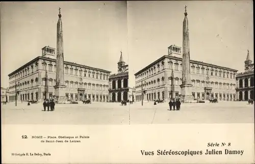 Stereo Ak Roma Rom Lazio, Place, Obelisque et Palais de Saint Jean de Latran