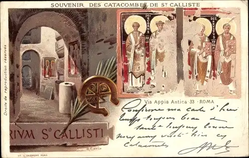 Künstler Litho Roma Rom Lazio, Catacombes de St. Calliste, Via Appia Antica 33, Wandgemälde