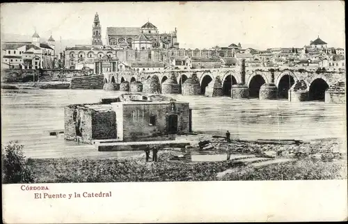 Ak Córdoba Andalusien Spanien, El Puente y la Catedral