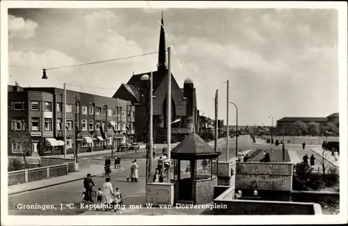 Ak Groningen Niederlande, J. C. Kapteijnbrug met W. van Doeverenplein