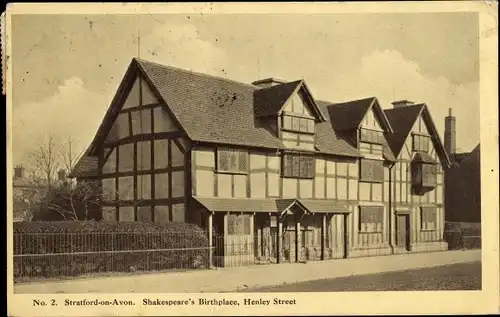 Ak Stratford upon Avon Warwickshire England, Shakespeare's Birthplace, Henley Street