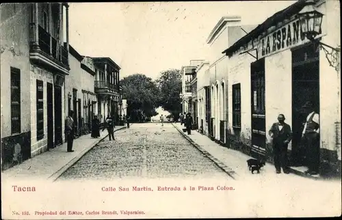Ak Tacna Chile, Calle San Martin, Entrada a la Plaza Colon