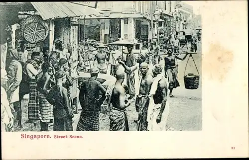 Ak Singapur Singapore, Street Scene, Straßenszene, Händler, Lastenträger