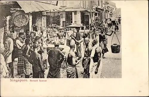 Ak Singapur Singapore, Street Scene, Straßenszene, Händler, Lastenträger