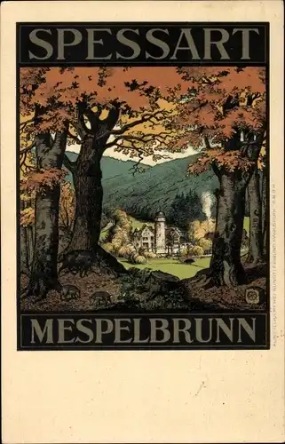 Künstler Ak Mespelbrunn im Spessart Unterfranken, Herbstmotiv