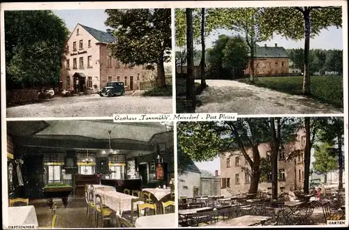 Ak Meinsdorf Callenberg in Sachsen, Gasthaus Tannmühle, Gastzimmer, Garten