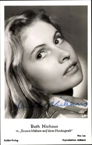 Ak Schauspielerin Ruth Niehaus, Portrait, Autogramm