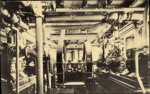 Ak Mons Wallonien Hennegau, Ecole des Mines, Machine a vapeur compound