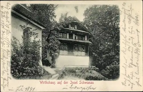 Relief Ak Lauerz Kt. Schwyz Schweiz, Wirtshaus auf der Insel Schwanau