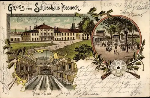 Litho Pößneck Saale Orla Kreis, Schiesshaus, Garten