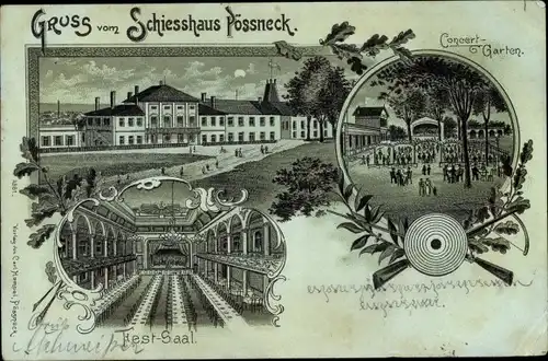 Mondschein Litho Pößneck Saale Orla Kreis, Schiesshaus, Garten