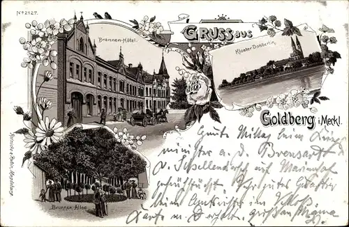 Litho Goldberg in Mecklenburg, Brunnen Hotel, Kloster Dobbertin, Brunnen Allee