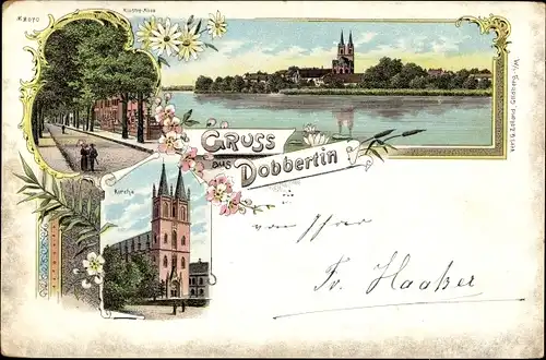 Litho Dobbertin Mecklenburg, Allee, Kloster Allee, Kirche