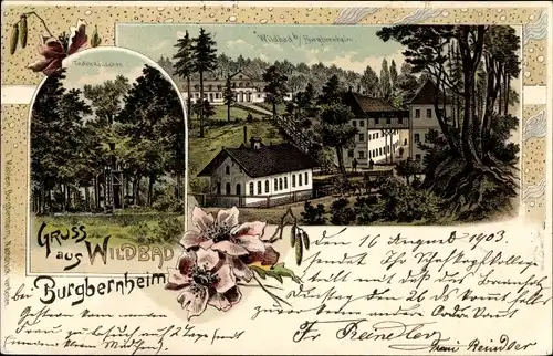 Litho Wildbad Burgbernheim Mittelfranken Bayern, Teufelshäuschen, Teilansicht