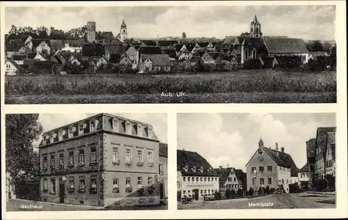 Ak Aub in Unterfranken, Panorama, Gasthof zum schwarzen Adler, Marktplatz