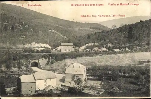 Ak Trois Ponts Dreibrücken Wallonien Lüttich, Viaduc et Moulin Liffrange