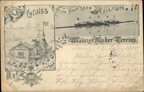 Ak Mainz am Rhein, Ruder Verein, Bootshaus, Ruderer, Vierer