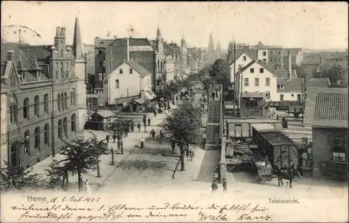 Ak Herne, Totalansicht der Stadt, Blick auf eine Straße