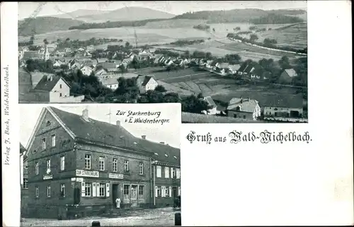 Ak Wald Michelbach im Odenwald Hessen, Gasthof zur Starkenburg, Bes. E. Waldenberger, Panorama