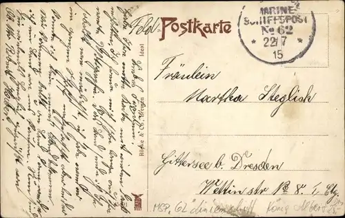 Ak Stempel Marinepost MSP Nr. 62, Linienschiff SMS König Albert