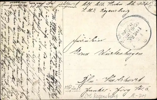 Ak Stempel Marinepost MSP Nr. 201, Kleiner Kreuzer SMS Regensburg