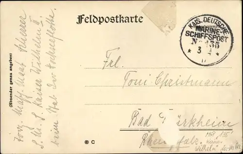 Ak Stempel Marinepost MSP Nr. 135, Linienschiff Kaiser Wilhelm II.