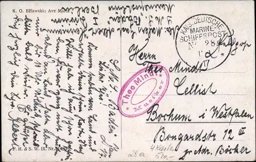 Ak Stempel Marinepost MSP Nr. 28a, Linienschiff SMS Baden II