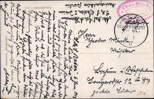 Ak Stempel Marinepost MSP Nr. 28a, Linienschiff SMS Baden II