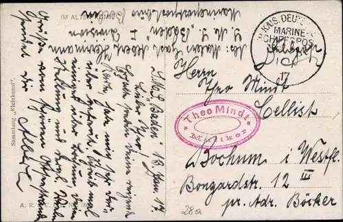 Ak Stempel Marinepost MSP Nr. 28a, Linienschiff SMS Baden II