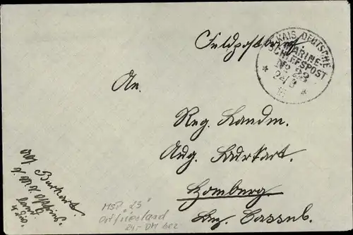 Briefumschlag Stempel Marinepost MSP Nr. 23, Linienschiff SMS Ostfriesland