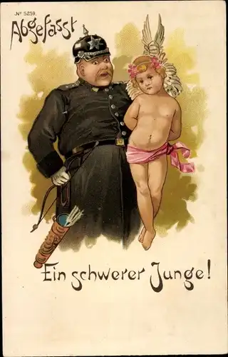 Litho Abgefasst, Ein schwerer Junge, Polizist hat Amor festgenommen