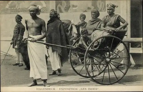 Ak Hagenbeck Völkerschau, Exposition Les Indes, Rikscha Fahrer