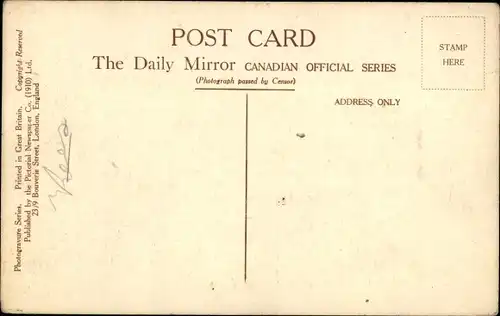 Ak Gee up, Back from the firing line, Kanadische Soldaten, Feldbahn, Zugpferd