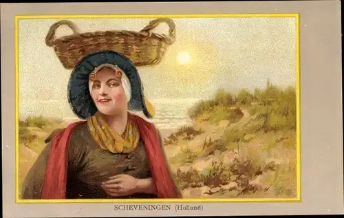 Litho Scheveningen Den Haag Südholland, Frau in Volkstracht