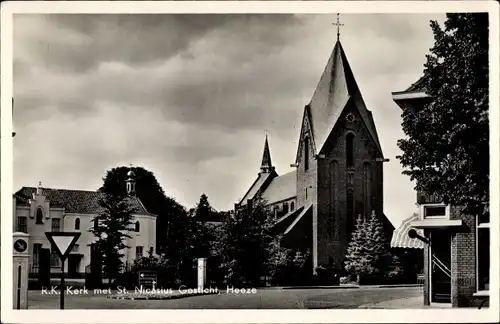 Ak Heeze Nordbrabant, R. K. Kerk met St. Nicasius Gesticht