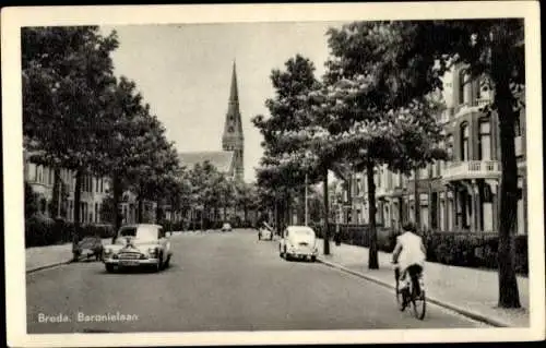 Ak Breda Nordbrabant Niederlande, Baronielaan, Kirchturm, Radfahrer