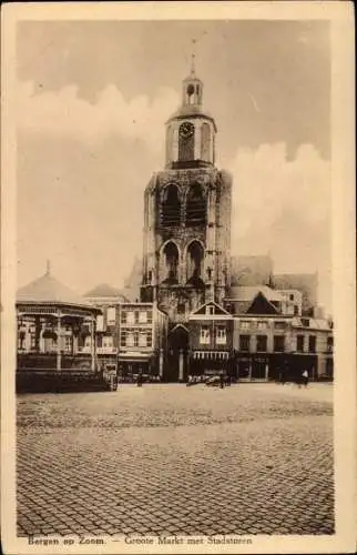 Ak Bergen op Zoom Nordbrabant Niederlande, Groote Markt met Stadstoren