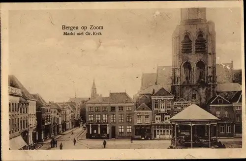 Ak Bergen op Zoom Nordbrabant Niederlande, Markt met Gr. Kerk