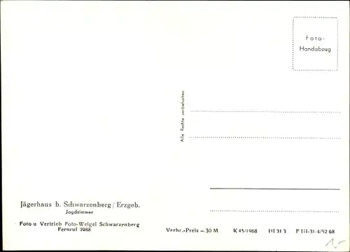 Ak Jägerhaus Bermsgrün Schwarzenberg im Erzgebirge, Jägerhaus, Jagdzimmer