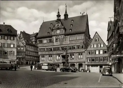 Ak Tübingen am Neckar, Rathaus mit Marktplatz, Hotel