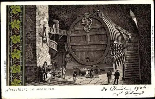 Litho Heidelberg am Neckar, Blick auf das Große Fass