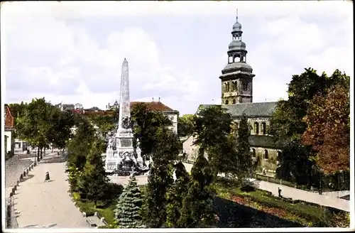 Ak Worms am Rhein, Ludwigsplatz und Martinskirche, Denkmal