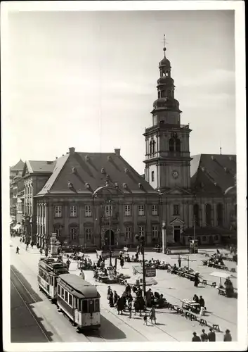 Ak Mannheim in Baden Württemberg, Markt mit altem Rathaus, Straßenbahn