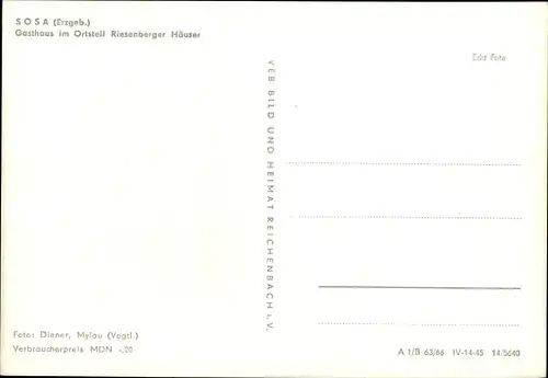 Ak Riesenberger Häuser Sosa Eibenstock im Erzgebirge, Gasthaus