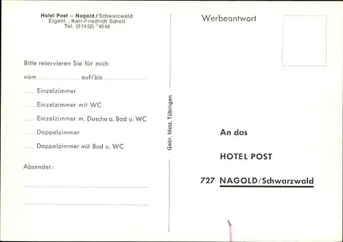 Ak Nagold Schwarzwald, Hotel Post, Karl Friedrich Scholl