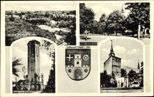 Wappen Ak Varel am Jadebusen, Evangelische Kirche, Wasserturm, Totale