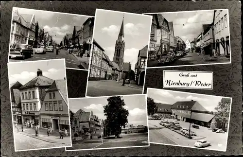 Ak Nienburg an der Weser, Kirche, Straßenpartien, Autos, Geschäfte