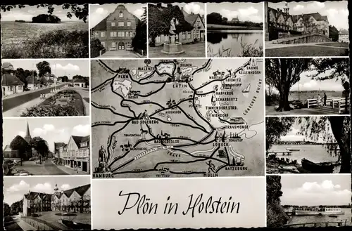 Ak Plön am See Holstein, Teilansichten, Straßenpartien, Landkarte